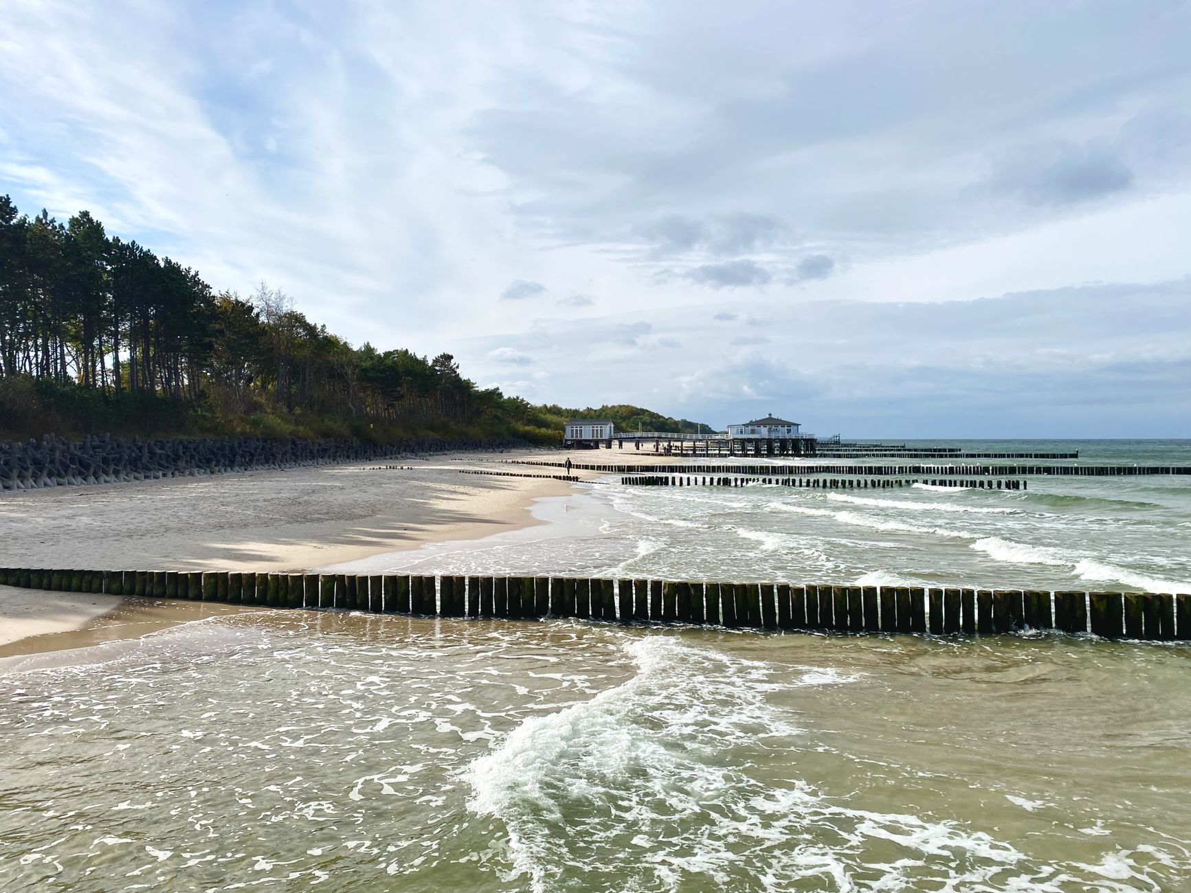 Beautiful view of the Baltic Sea coastline and beach in Ustronie Morskie, Poland.