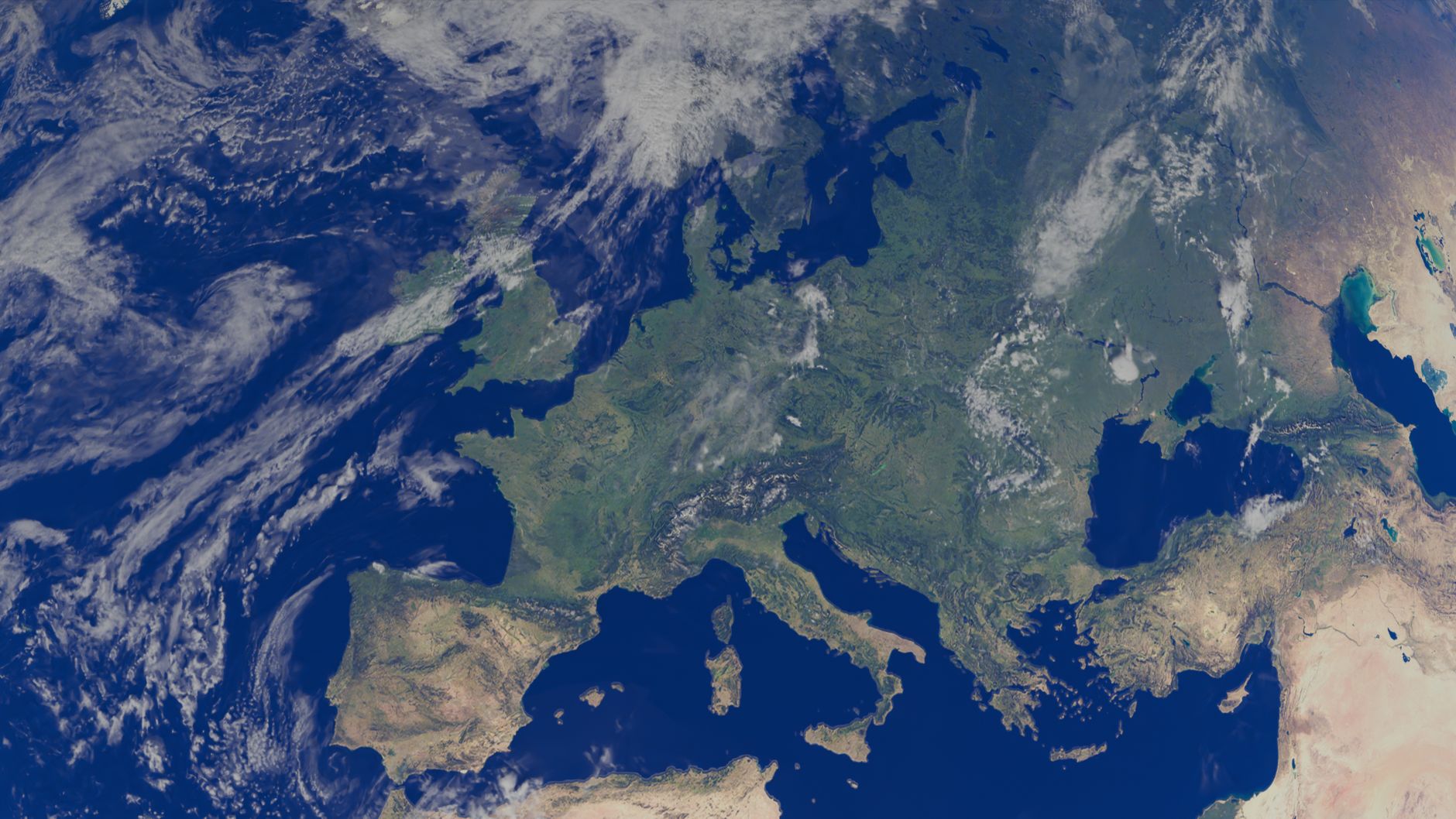 Satellite image showcasing Europe with clear details from space.