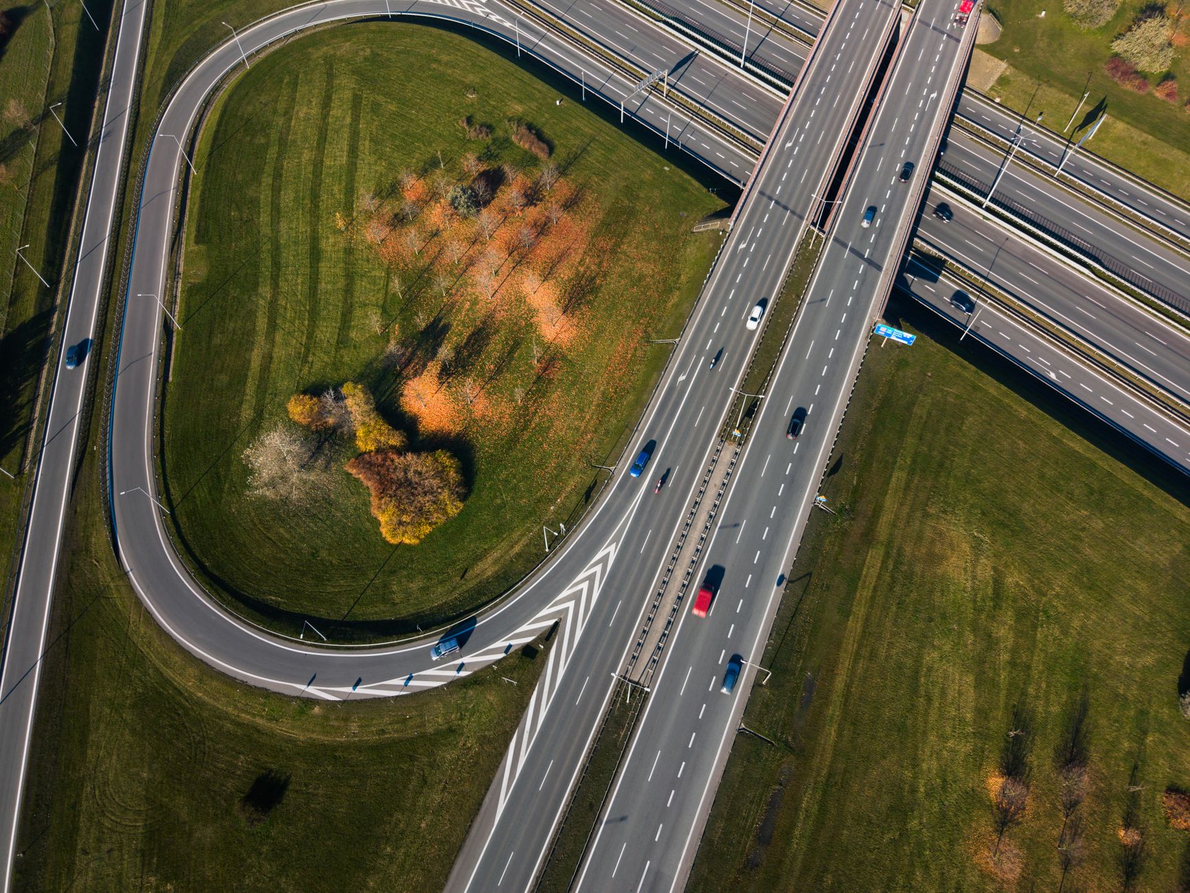 Stunning aerial view of a highway intersection in Poznań, showcasing transportation infrastructure.